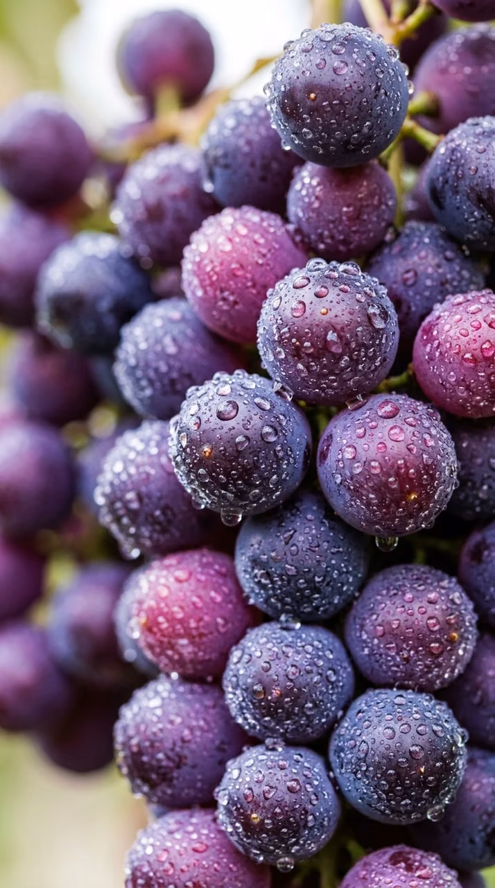 Extreme Macro of Purple Grapes with Fresh Glistening Water Droplets - Free Mobile AMOLED Wallpaper Background