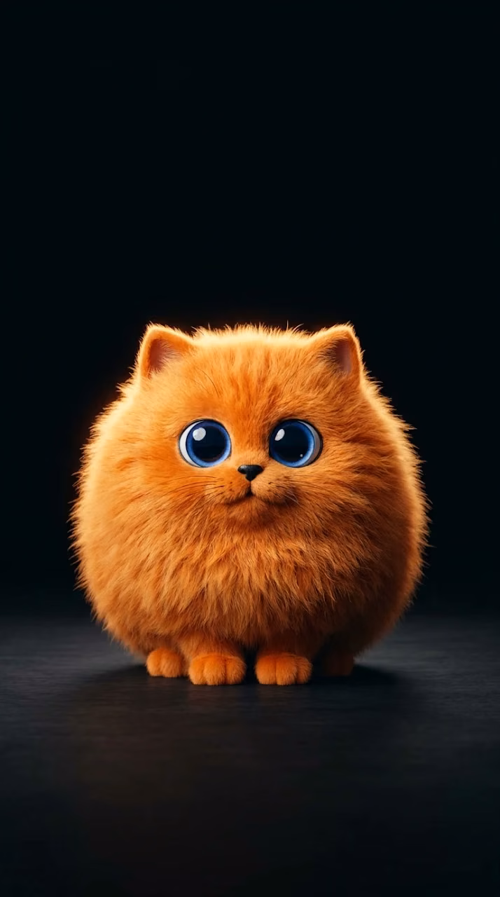 Extremely Fluffy Round Orange Cat 3D Render - Free Mobile AMOLED Wallpaper Background