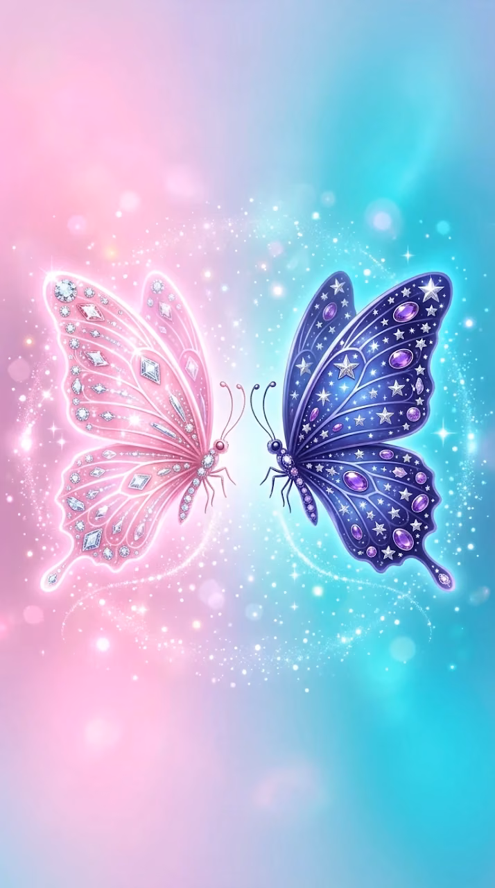 Download Fantasy Contrast Illustration of Radiant and Star-Filled Butterflies Wallpaper in Mobile HD Fantasy Contrast Illustration of Radiant and Star-Filled Butterflies - Free Mobile AMOLED Wallpaper Background