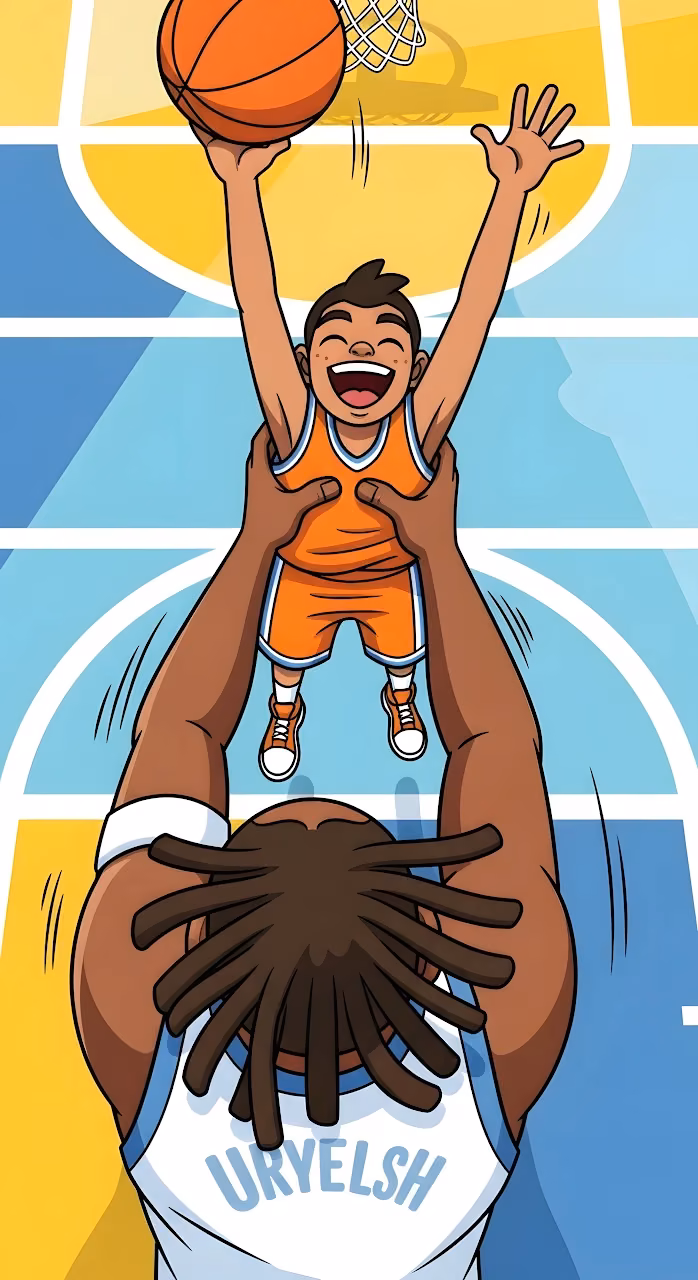 Download Father Lifting Son for Basketball Hoop Dunk Cartoon Wallpaper in Mobile HD Father Lifting Son for Basketball Hoop Dunk Cartoon - Free Mobile AMOLED Wallpaper Background
