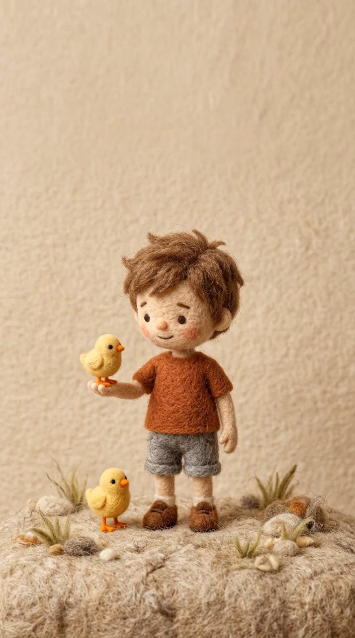 Felt Craft Needle Felted Boy and Chicks Wallpaper - Free Mobile AMOLED Wallpaper Background