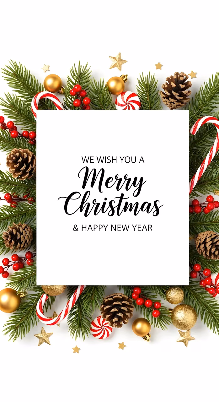 Festive Christmas Frame with Greeting and Holiday Decor - Free Mobile AMOLED Wallpaper Background