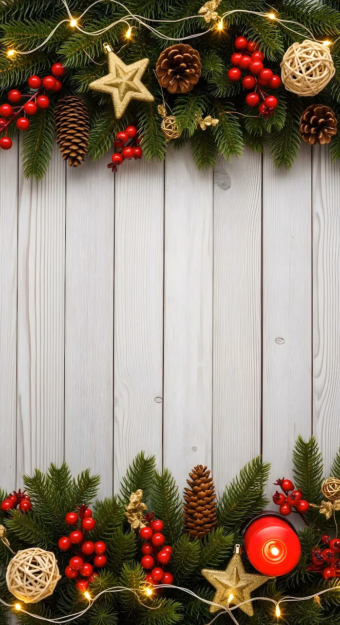 Festive Christmas Garland White Wood Background - Free Mobile AMOLED Wallpaper Background