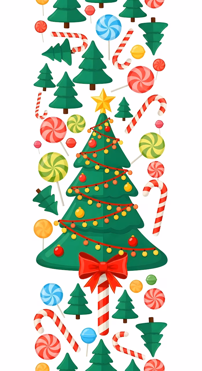 Download Festive Christmas Tree and Candy Cane Vertical Seamless Pattern Wallpaper in Mobile HD Festive Christmas Tree and Candy Cane Vertical Seamless Pattern - Free Mobile AMOLED Wallpaper Background