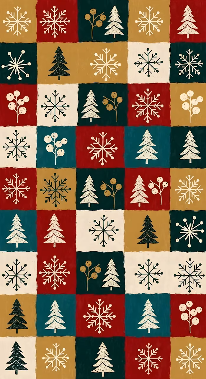 Festive Folk Pattern Christmas Trees Snowflakes Repeat - Free Mobile AMOLED Wallpaper Background