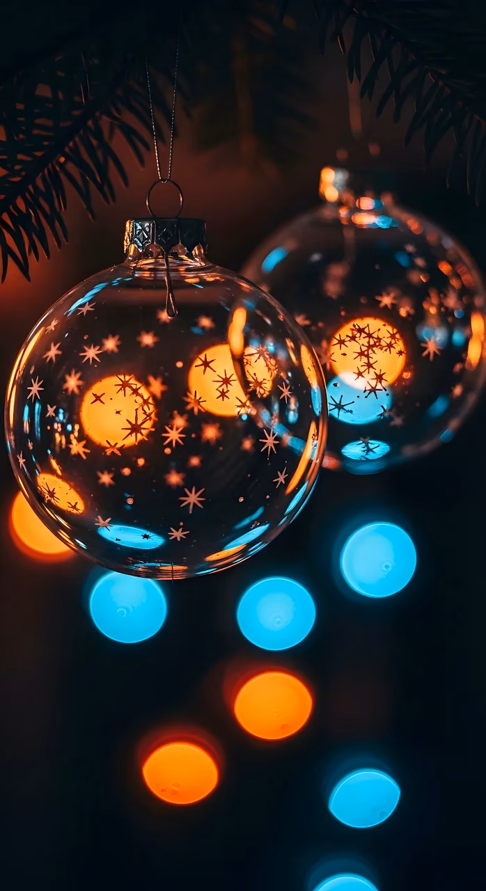 Download Festive Glass Bauble with Star Decals and Colorful Bokeh Wallpaper in Mobile HD Festive Glass Bauble with Star Decals and Colorful Bokeh - Free Mobile AMOLED Wallpaper Background