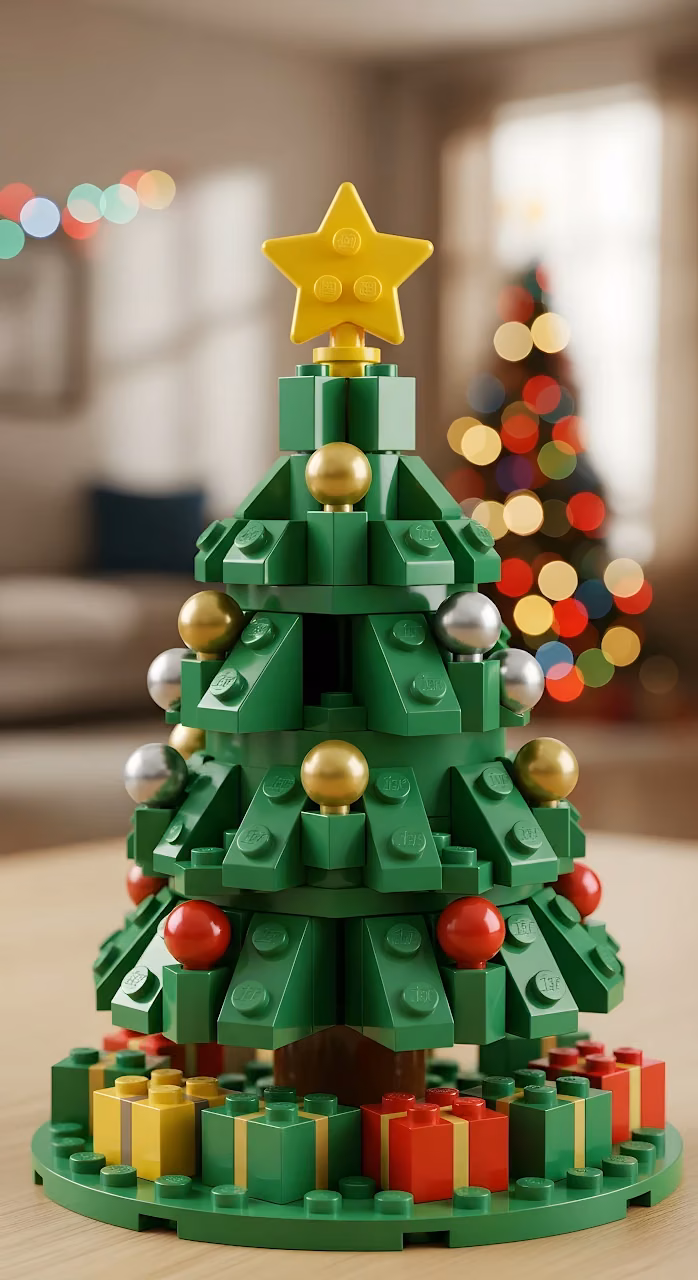 Festive Lego Christmas Tree Miniature Decor - Free Mobile AMOLED Wallpaper Background