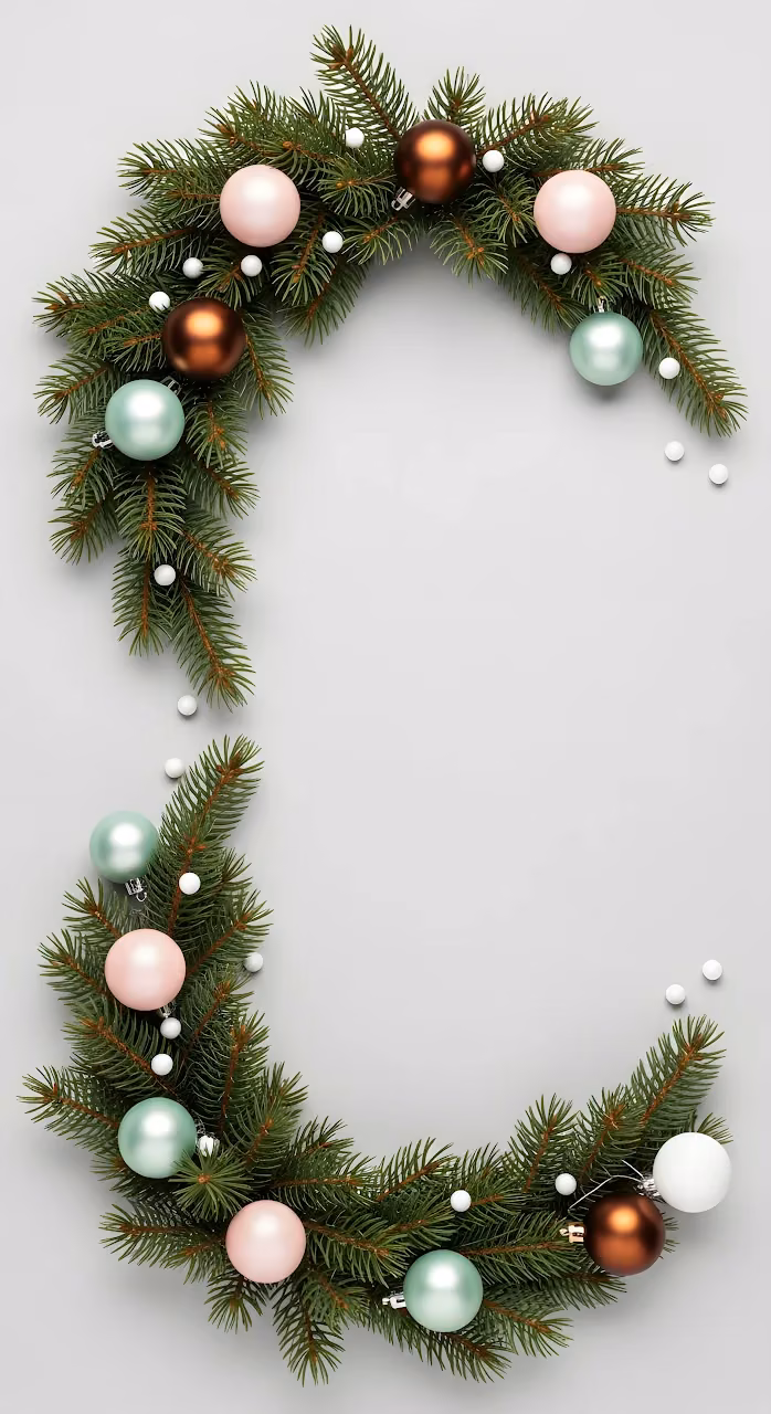 Festive Pine Wreath Pastel Baubles Minimalist Decor - Free Mobile AMOLED Wallpaper Background