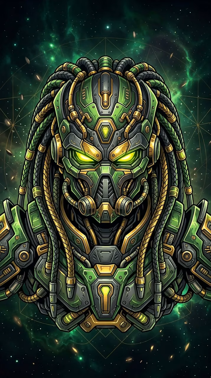 Download Fierce Alien Sci-Fi Warrior in Biomechanical Green and Gold Armor Wallpaper in Mobile HD Fierce Alien Sci-Fi Warrior in Biomechanical Green and Gold Armor - Free Mobile AMOLED Wallpaper Background