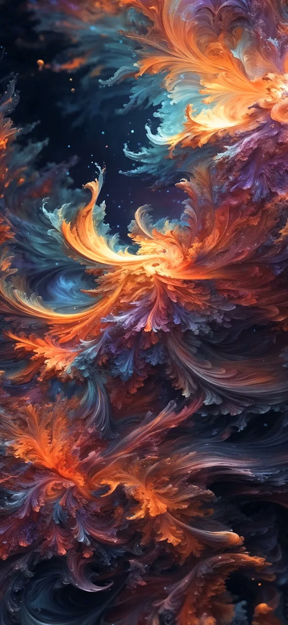 Fiery Fractal Wings Against Cosmic Backdrop - Free Mobile AMOLED Wallpaper Background