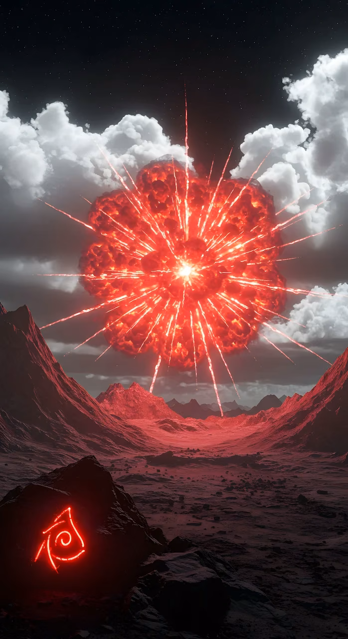 Download Fiery Red Cataclysmic Explosion Over Alien Terrain Wallpaper in Mobile HD Fiery Red Cataclysmic Explosion Over Alien Terrain - Free Mobile AMOLED Wallpaper Background