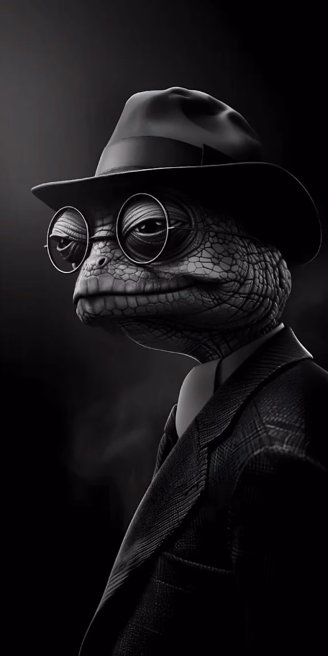 Film Noir Chameleon in Federa and Round Glasses - Free Mobile AMOLED Wallpaper Background