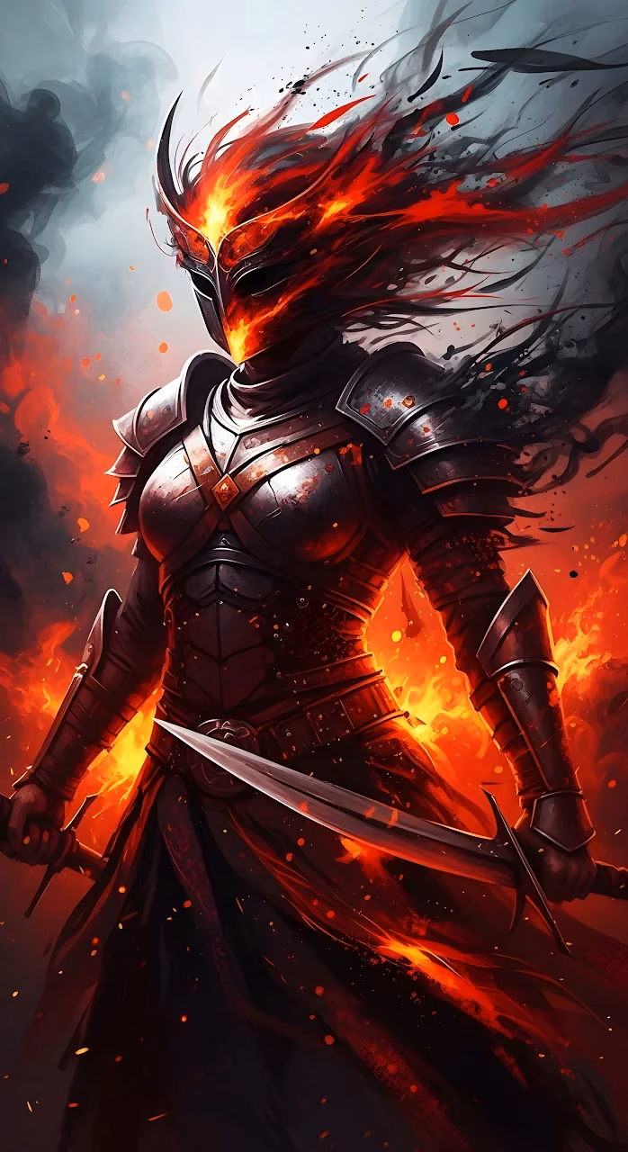 Download Fire Warrior Armor Elemental Dark Fantasy Art Wallpaper in Mobile HD Fire Warrior Armor Elemental Dark Fantasy Art - Free Mobile AMOLED Wallpaper Background