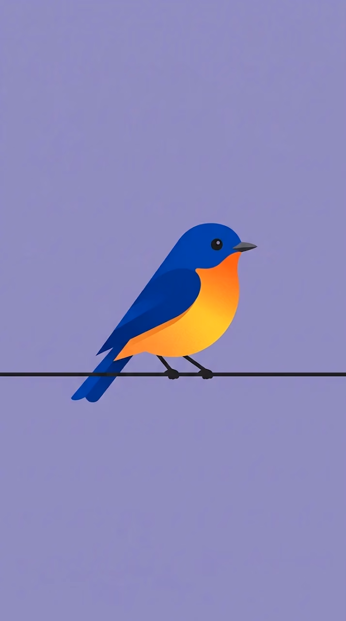 Flat Design Illustration of a Blue and Orange Bird on a Wire - Free Mobile AMOLED Wallpaper Background