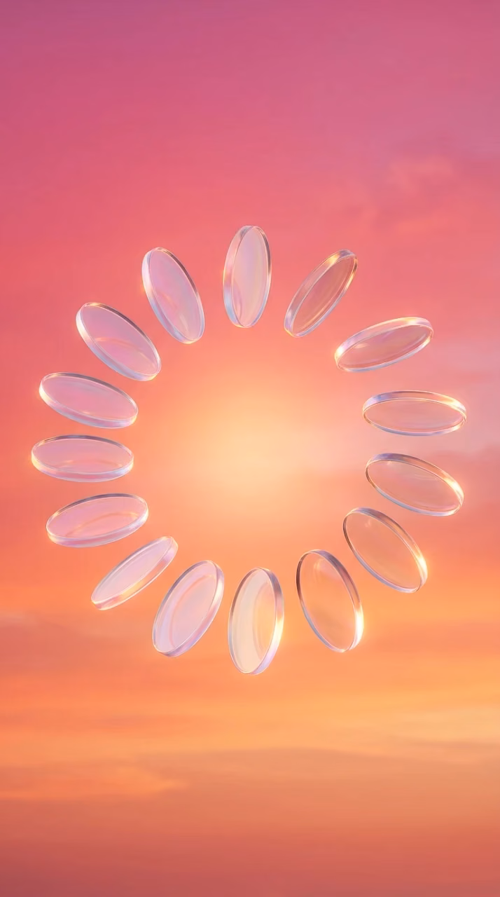 Floating Iridescent Glass Disks on a Pink and Orange Gradient Background - Free Mobile AMOLED Wallpaper Background