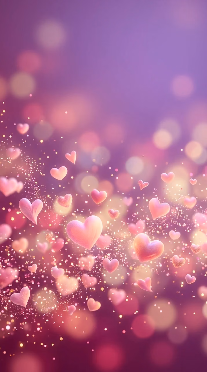 Download Floating Pink Hearts and Glitter Bokeh Background Wallpaper in Mobile HD Floating Pink Hearts and Glitter Bokeh Background - Free Mobile AMOLED Wallpaper Background