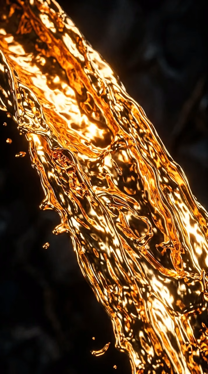Fluid Molten Gold Abstract Waves on Deep Black - Free Mobile AMOLED Wallpaper Background