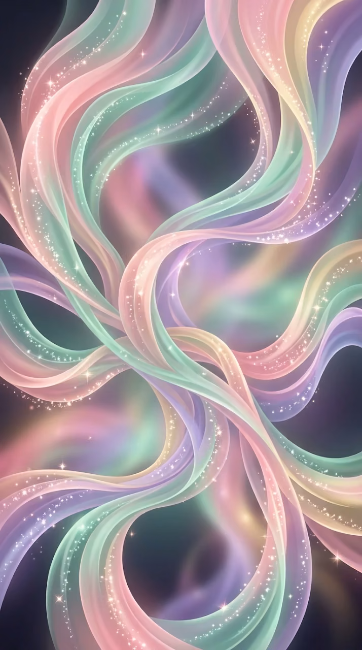 Download Fluid Ribbon Abstract with Pastel Blush and Seafoam Sparkles Wallpaper in Mobile HD Fluid Ribbon Abstract with Pastel Blush and Seafoam Sparkles - Free Mobile AMOLED Wallpaper Background