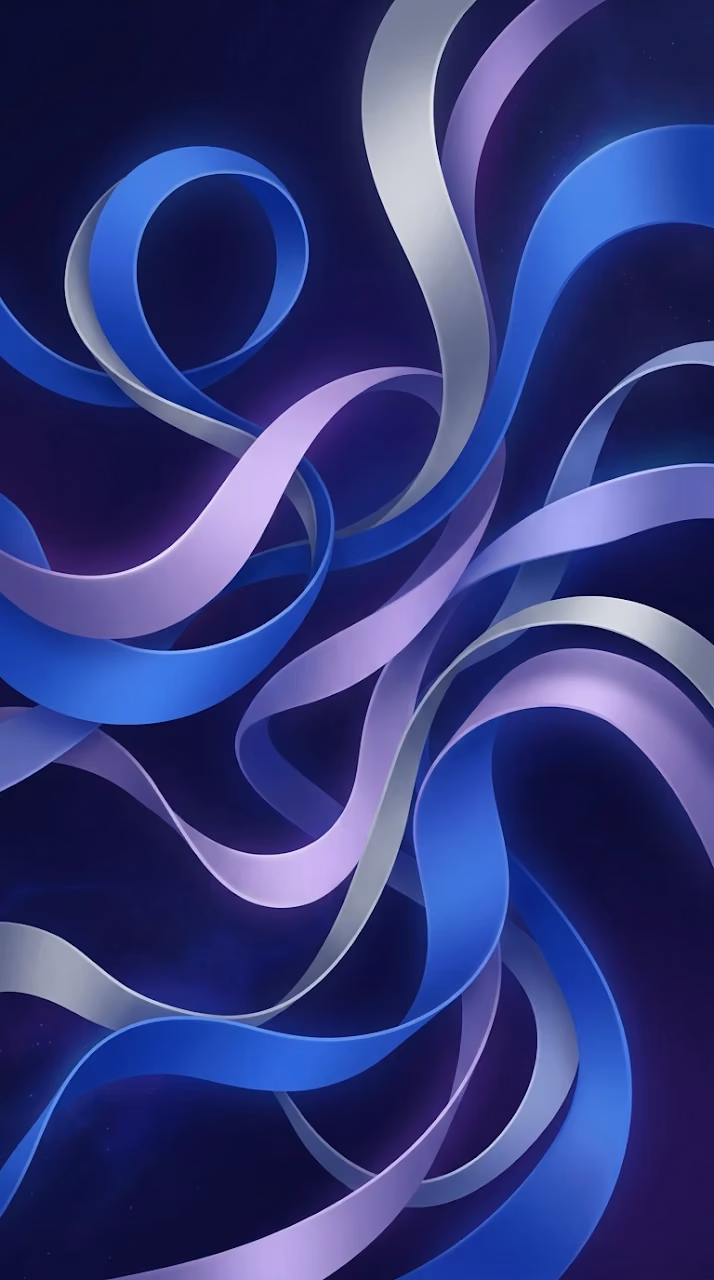 Fluid Ribbon Shapes in Soothing Blue and Lavender Gradients - Free Mobile AMOLED Wallpaper Background
