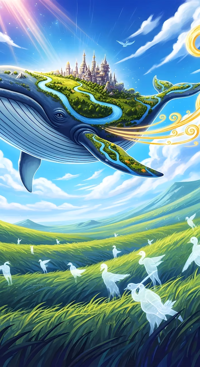 Download Flying Whale Castle Fantasy Landscape Surreal Art Wallpaper in Mobile HD Flying Whale Castle Fantasy Landscape Surreal Art - Free Mobile AMOLED Wallpaper Background
