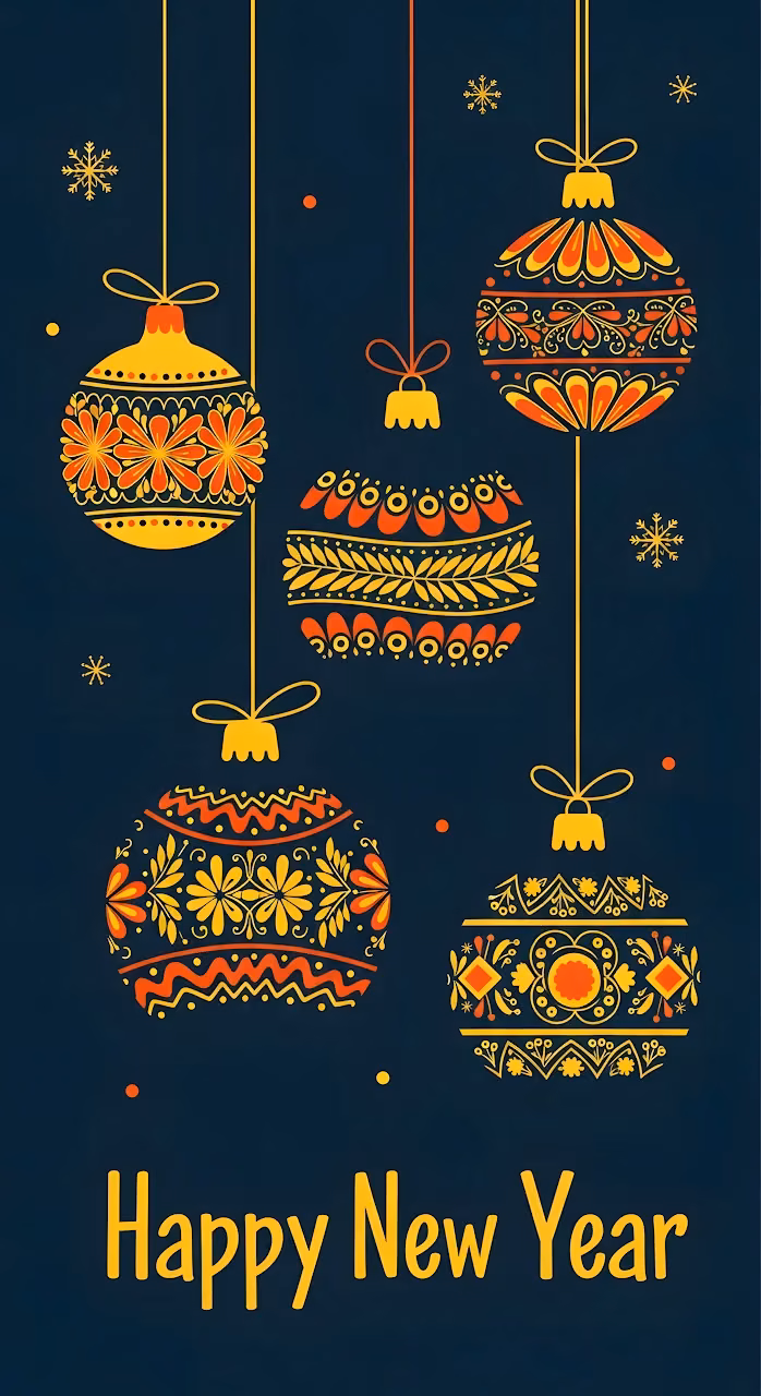Download Folk Art Christmas Ornaments Happy New Year Greeting Wallpaper in Mobile HD Folk Art Christmas Ornaments Happy New Year Greeting - Free Mobile AMOLED Wallpaper Background