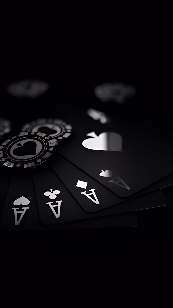 Four Aces and Poker Chip on Black Background - Free Mobile AMOLED Wallpaper Background