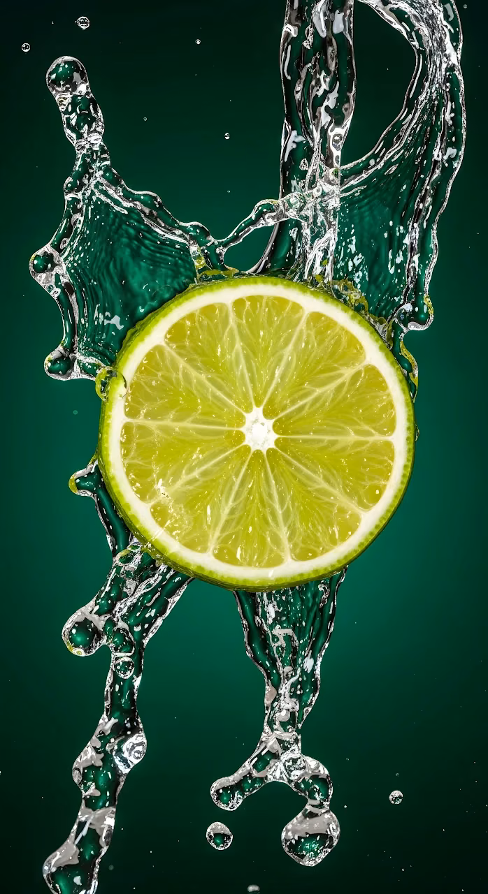 Fresh Lime Slice with Dynamic Water Splash on Green - Free Mobile AMOLED Wallpaper Background