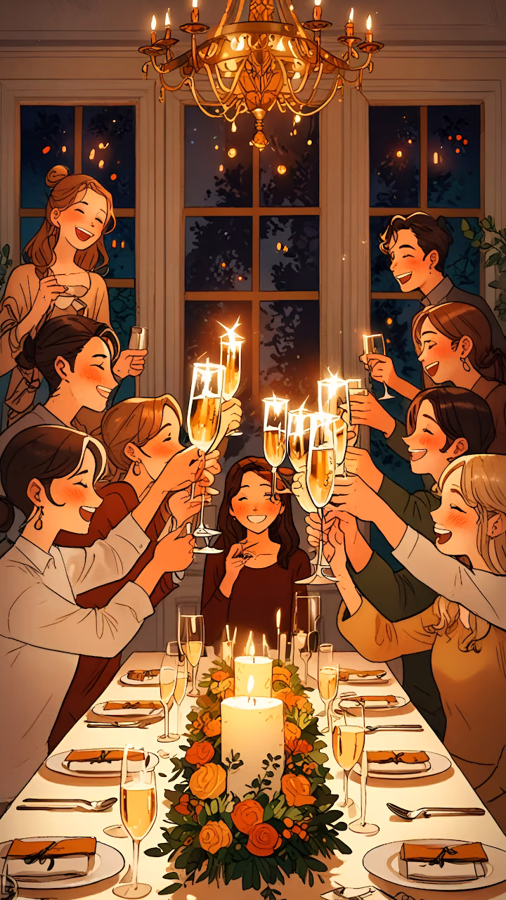 Friends Toast with Champagne at Cozy Dinner Party - Free Mobile AMOLED Wallpaper Background