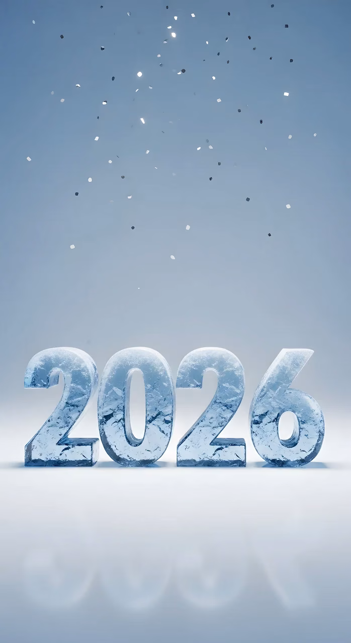 Frosted 2026 New Year Celebration Ice Sculpture - Free Mobile AMOLED Wallpaper Background