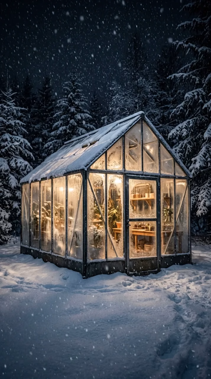 Frozen Glass Greenhouse in Midnight Forest Wallpaper - Free Mobile AMOLED Wallpaper Background