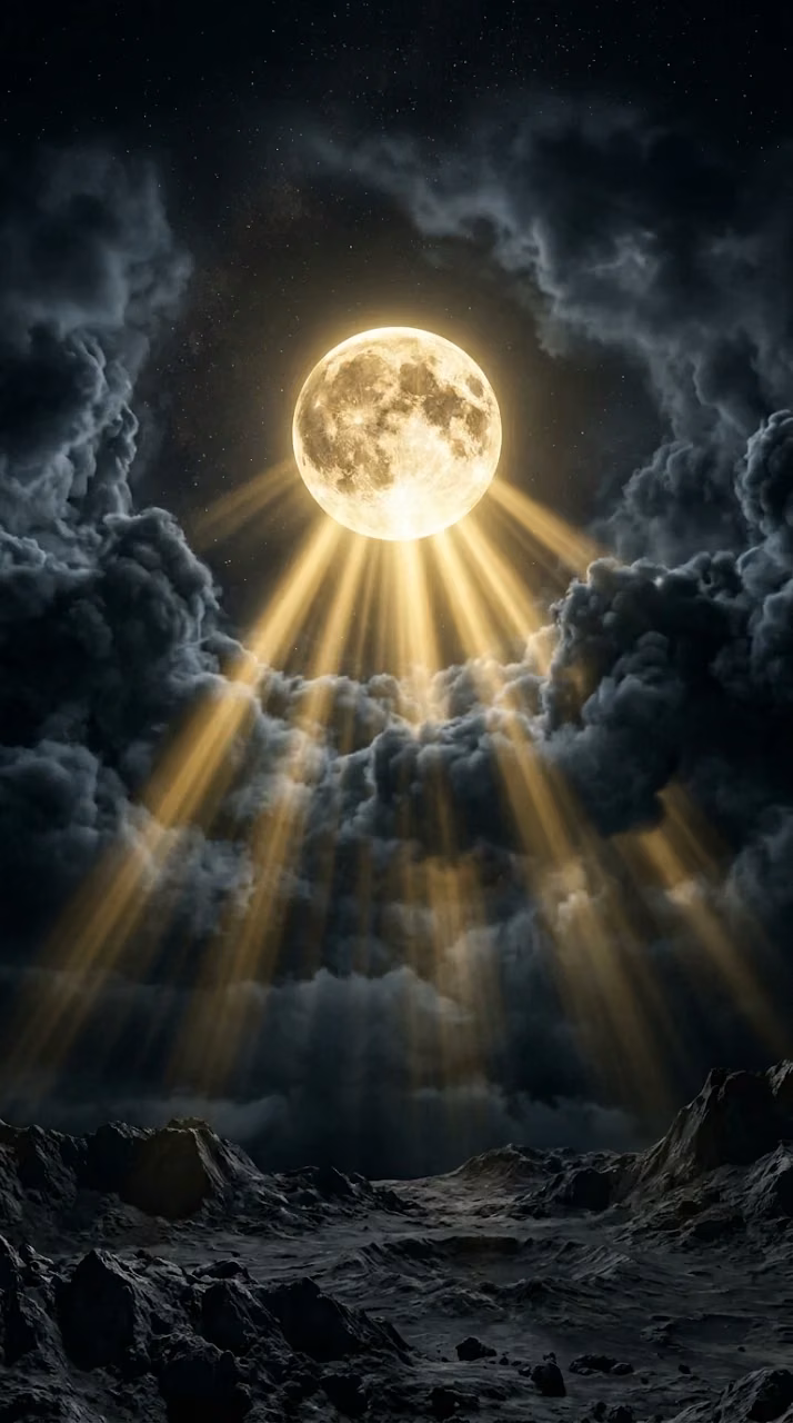Download Full Moon Casting Golden Light Beams Through Dark Night Clouds Wallpaper in Mobile HD Full Moon Casting Golden Light Beams Through Dark Night Clouds - Free Mobile AMOLED Wallpaper Background