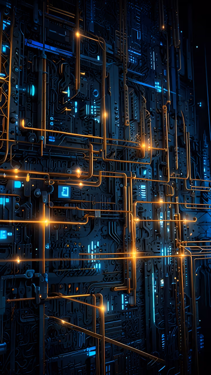 Download Futuristic Circuitry with Glowing Blue and Gold Data Lines Wallpaper in Mobile HD Futuristic Circuitry with Glowing Blue and Gold Data Lines - Free Mobile AMOLED Wallpaper Background