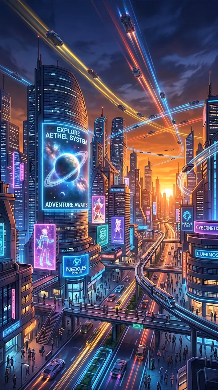 Futuristic Cityscape at Dusk with Neon Skyline and Flying Cars - Free Mobile AMOLED Wallpaper Background