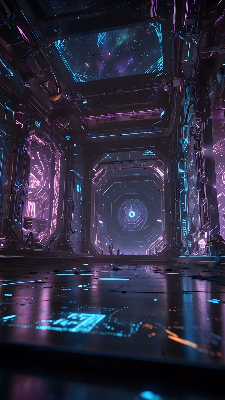 Futuristic Corridor with Glowing Purple and Blue - Free Mobile AMOLED Wallpaper Background