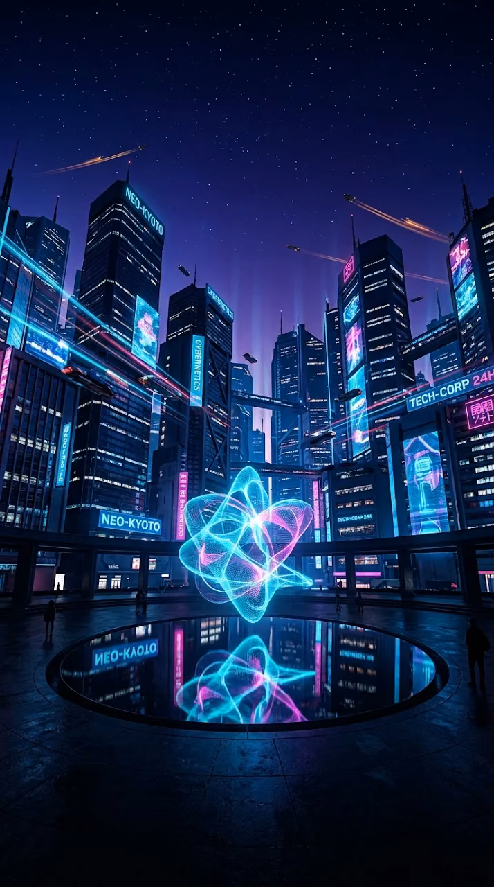 Download Futuristic Cyberpunk Midnight City Plaza Hologram Mobile Wallpaper Wallpaper in Mobile HD Futuristic Cyberpunk Midnight City Plaza Hologram Mobile Wallpaper - Free Mobile AMOLED Wallpaper Background