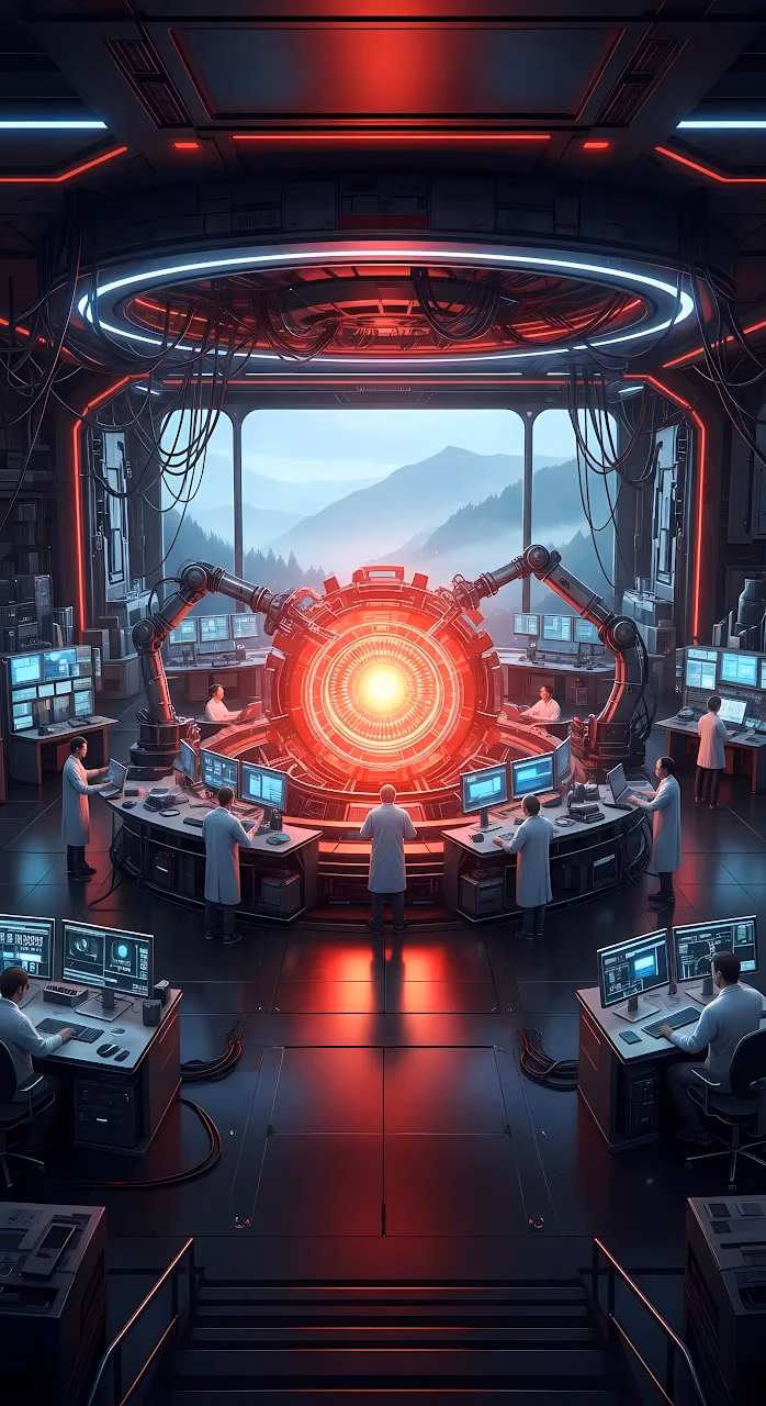 Download Futuristic Fusion Reactor Control Room with Mountain View Wallpaper in Mobile HD Futuristic Fusion Reactor Control Room with Mountain View - Free Mobile AMOLED Wallpaper Background