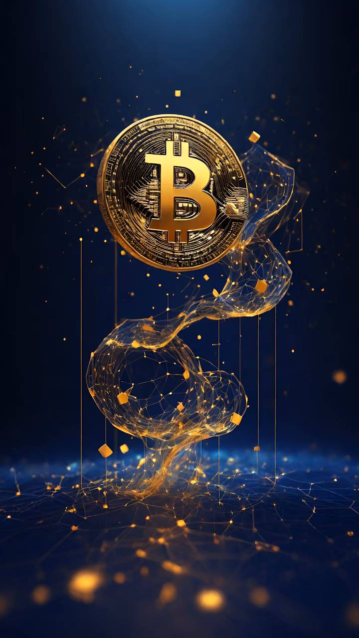 Futuristic Golden Bitcoin Cryptocurrency Digital Art Concept - Free Mobile AMOLED Wallpaper Background