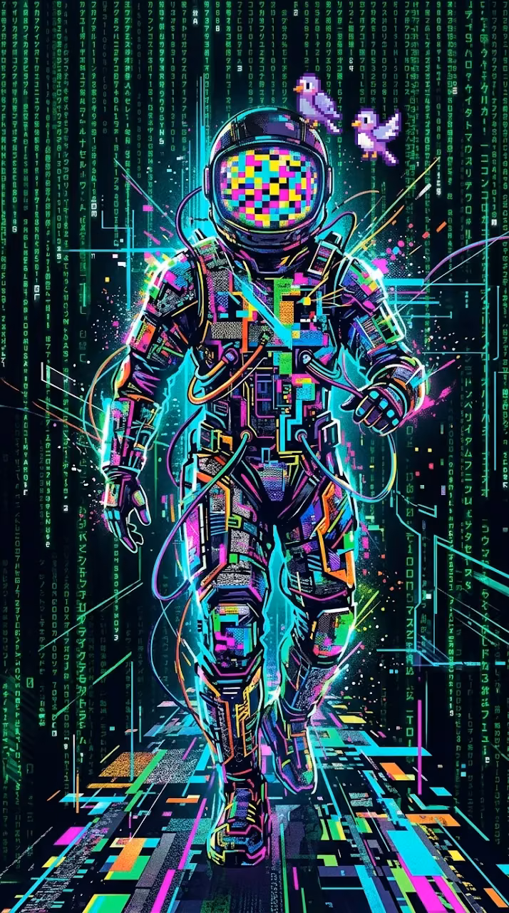 Download Futuristic Humanoid Figure in a Digital Matrix Abstract Realm Wallpaper in Mobile HD Futuristic Humanoid Figure in a Digital Matrix Abstract Realm - Free Mobile AMOLED Wallpaper Background