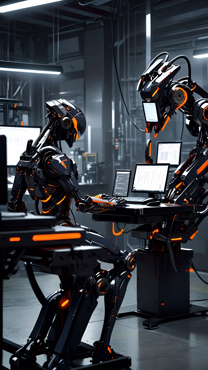 Download Futuristic Robots Working Industrial Data Center Wallpaper in Mobile HD Futuristic Robots Working Industrial Data Center - Free Mobile AMOLED Wallpaper Background