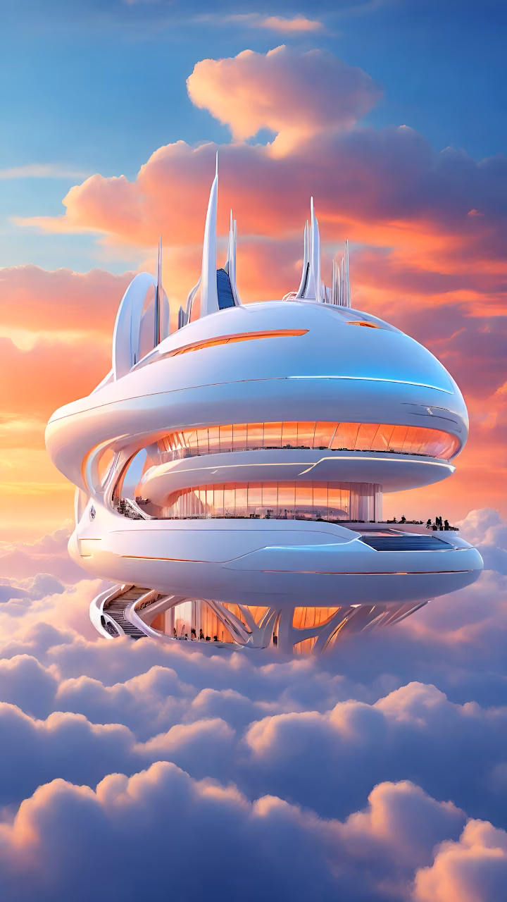 Futuristic Sky City Architecture Floating Above Clouds - Free Mobile AMOLED Wallpaper Background