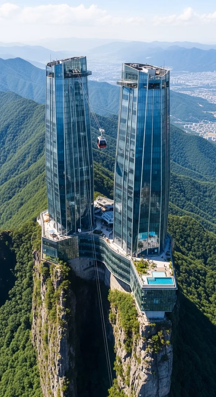 Futuristic Skyscrapers Built on High Mountain Peaks - Free Mobile AMOLED Wallpaper Background