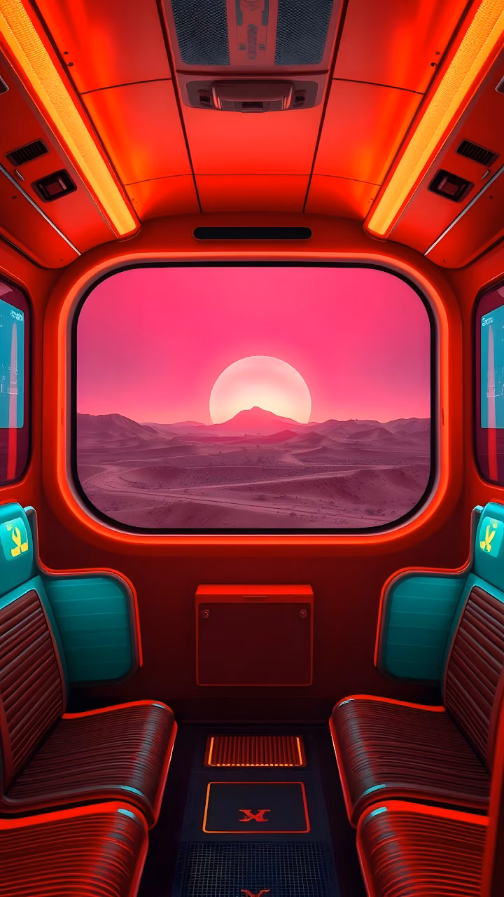 Futuristic Train Desert Sunset View - Free Mobile AMOLED Wallpaper Background