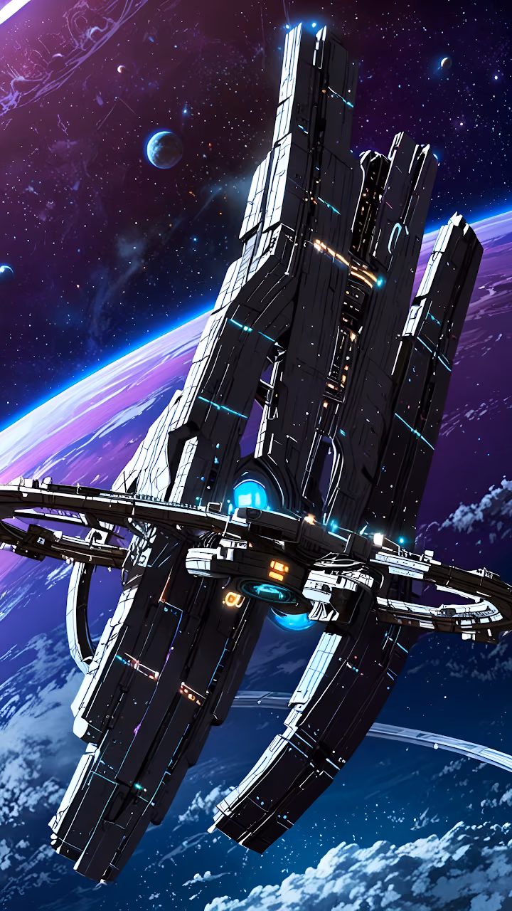 Download Galactic Citadel Orbital Station Above Purple Planet Wallpaper in Mobile HD Galactic Citadel Orbital Station Above Purple Planet - Free Mobile AMOLED Wallpaper Background