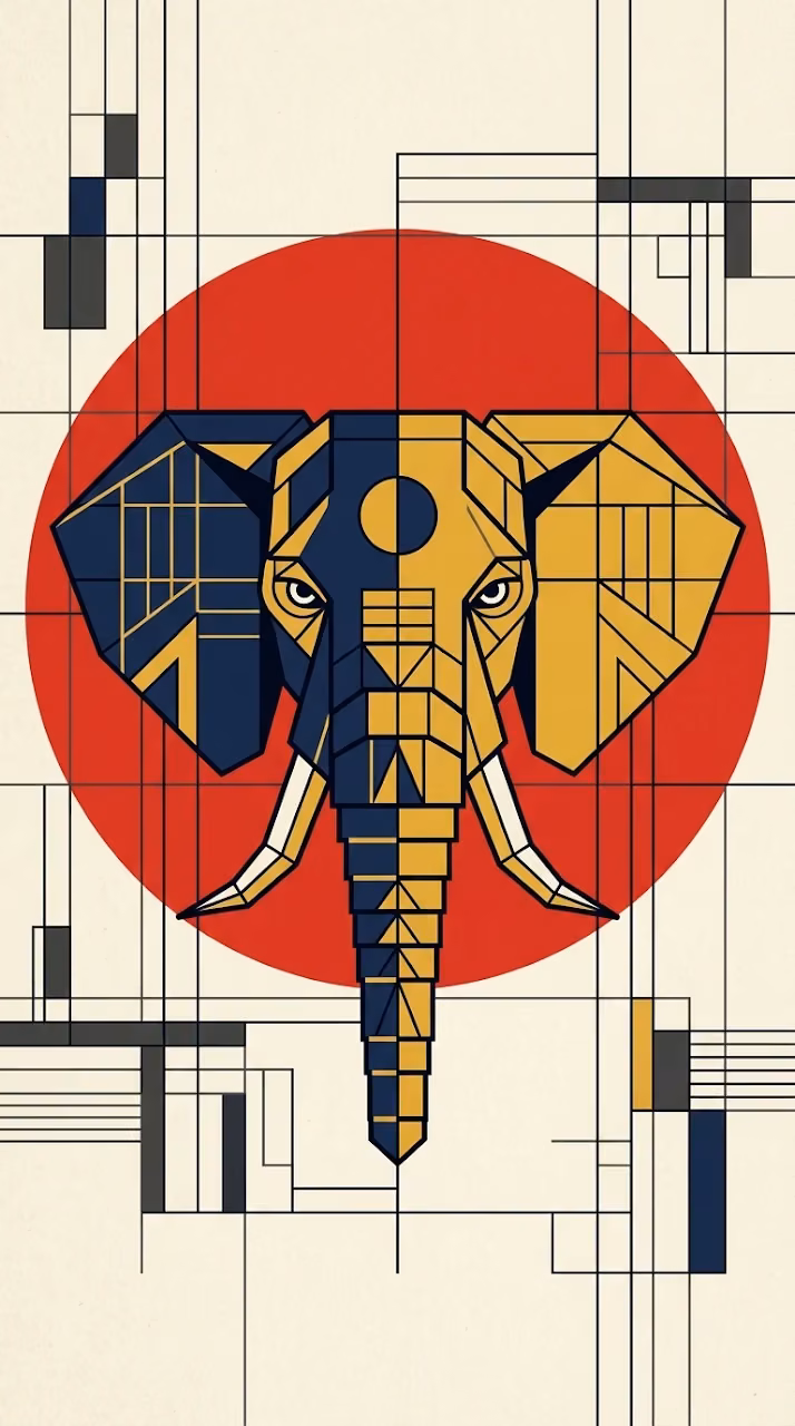 Geometric Bauhaus Style Elephant Portrait Illustration - Free Mobile AMOLED Wallpaper Background