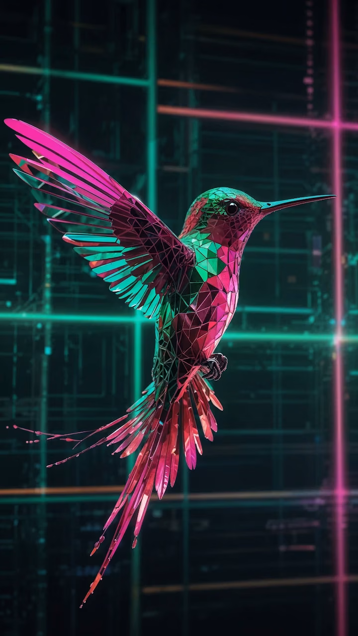 Geometric Hummingbird with Neon Pink and Green - Free Mobile AMOLED Wallpaper Background