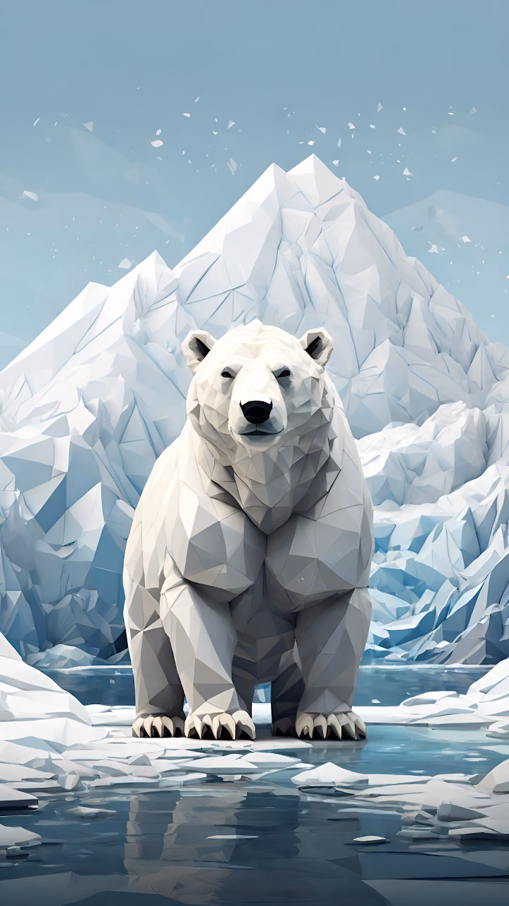 Geometric Polar Bear Arctic Glaciers Art - Free Mobile AMOLED Wallpaper Background