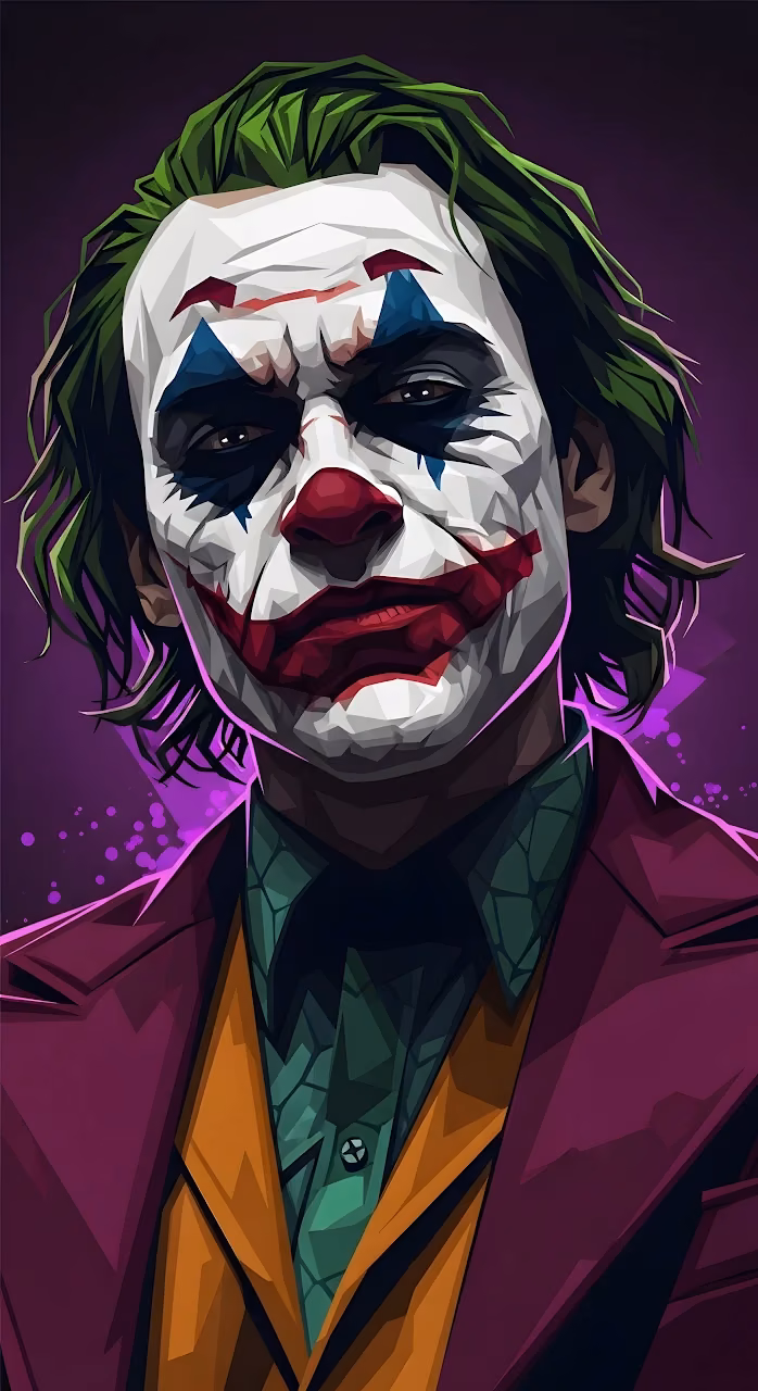 Geometric Polygon Art Joker Portrait Purple Suit Villain - Free Mobile AMOLED Wallpaper Background