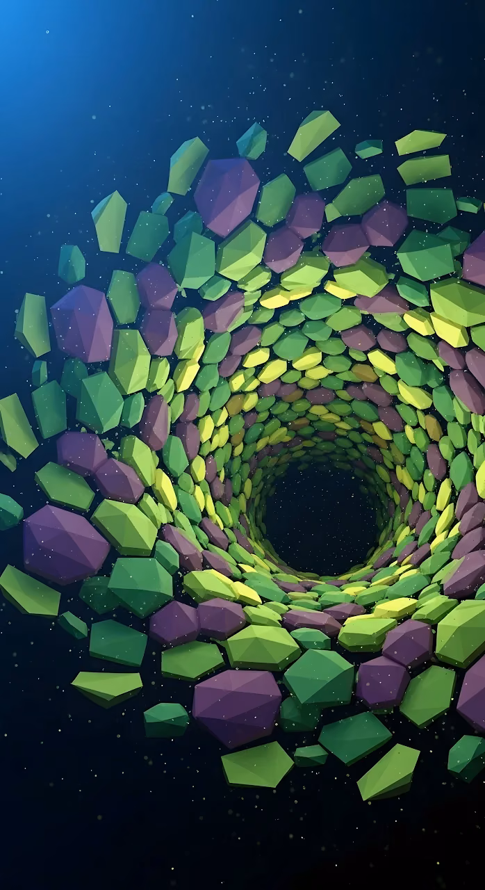 Geometric Polygonal Tunnel with Rainbow Gradient - Free Mobile AMOLED Wallpaper Background