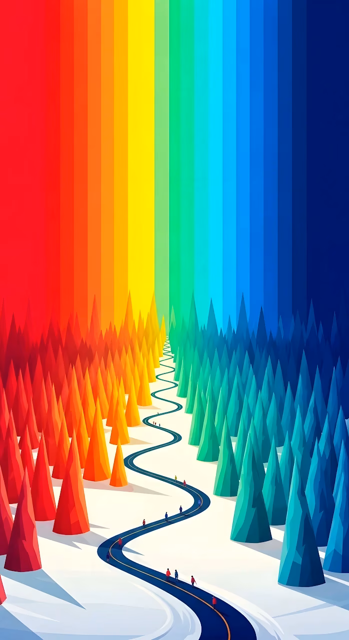 Geometric Rainbow Forest Road Low Poly Art Illustration - Free Mobile AMOLED Wallpaper Background