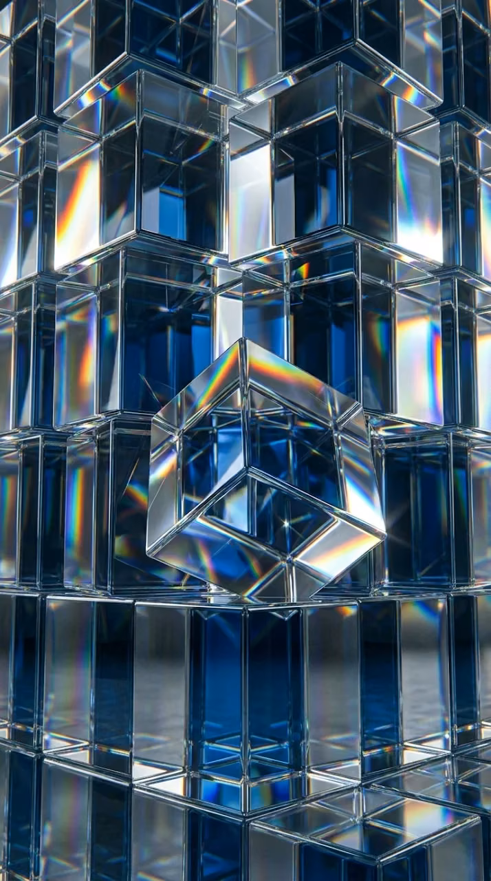 Geometric Stack of Glass Cubes with Rainbow Edge Refraction - Free Mobile AMOLED Wallpaper Background